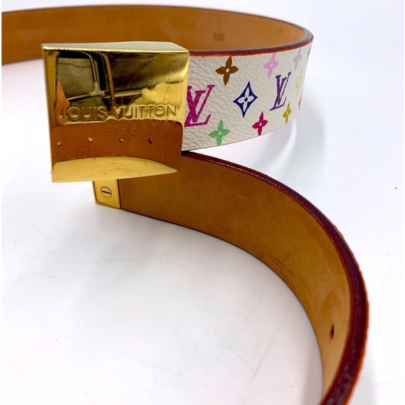 Auth Louis Vuitton Multicolor Monogram White Toile Ceinture Calle Belt 80/32 Ex+ - Picture 2 of 7